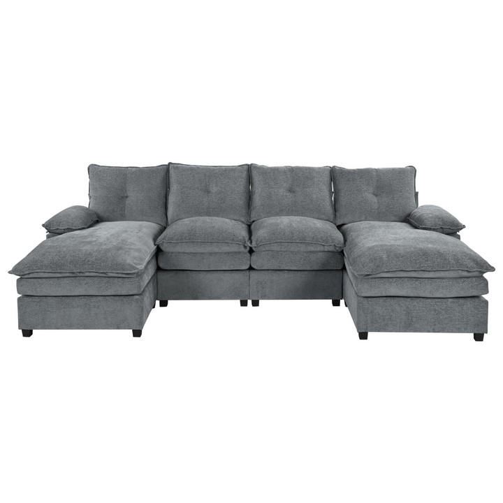 Buy farmhouse furniture U-Shaped Chenille Sectional Sofa with Adjustable Armrest and Pillows for Living Rooms, Offices - Modern Cottage Farmhouse Furniture