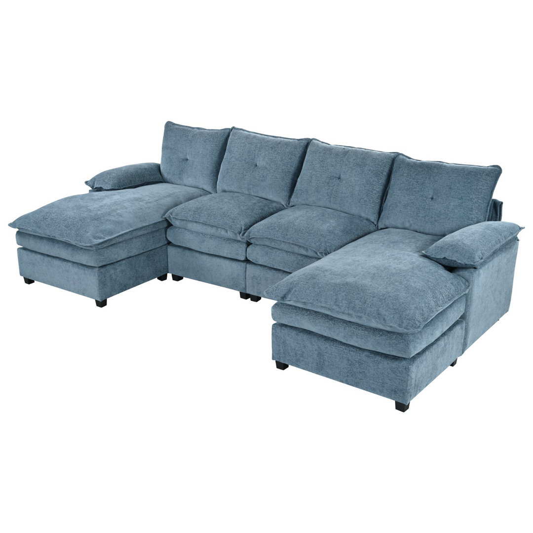 Buy farmhouse furniture U-Shaped Chenille Sectional Sofa with Adjustable Armrest and Pillows for Living Rooms, Offices - Modern Cottage Farmhouse Furniture
