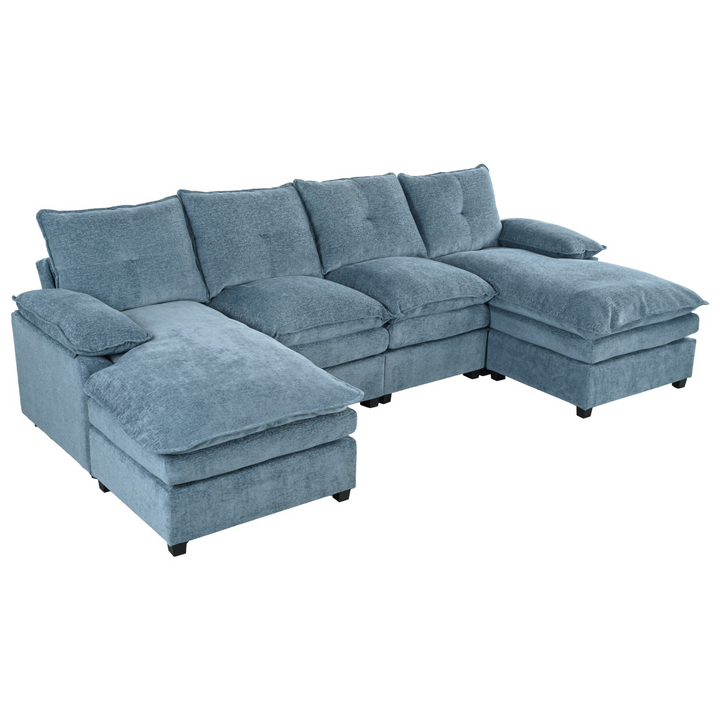 Buy farmhouse furniture U-Shaped Chenille Sectional Sofa with Adjustable Armrest and Pillows for Living Rooms, Offices - Modern Cottage Farmhouse Furniture