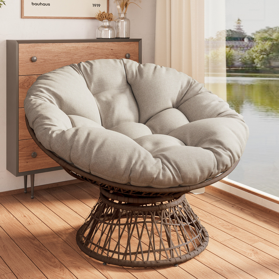 Iron Frame Wicker Chair with Thick Cushion, Waterproof Cover - Mediterranean Italian Contemporary Home Decor Furniture