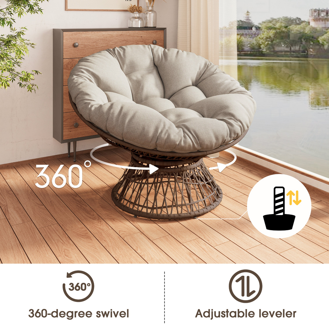 Iron Frame Wicker Chair with Thick Cushion, Waterproof Cover - Mediterranean Italian Contemporary Home Decor Furniture