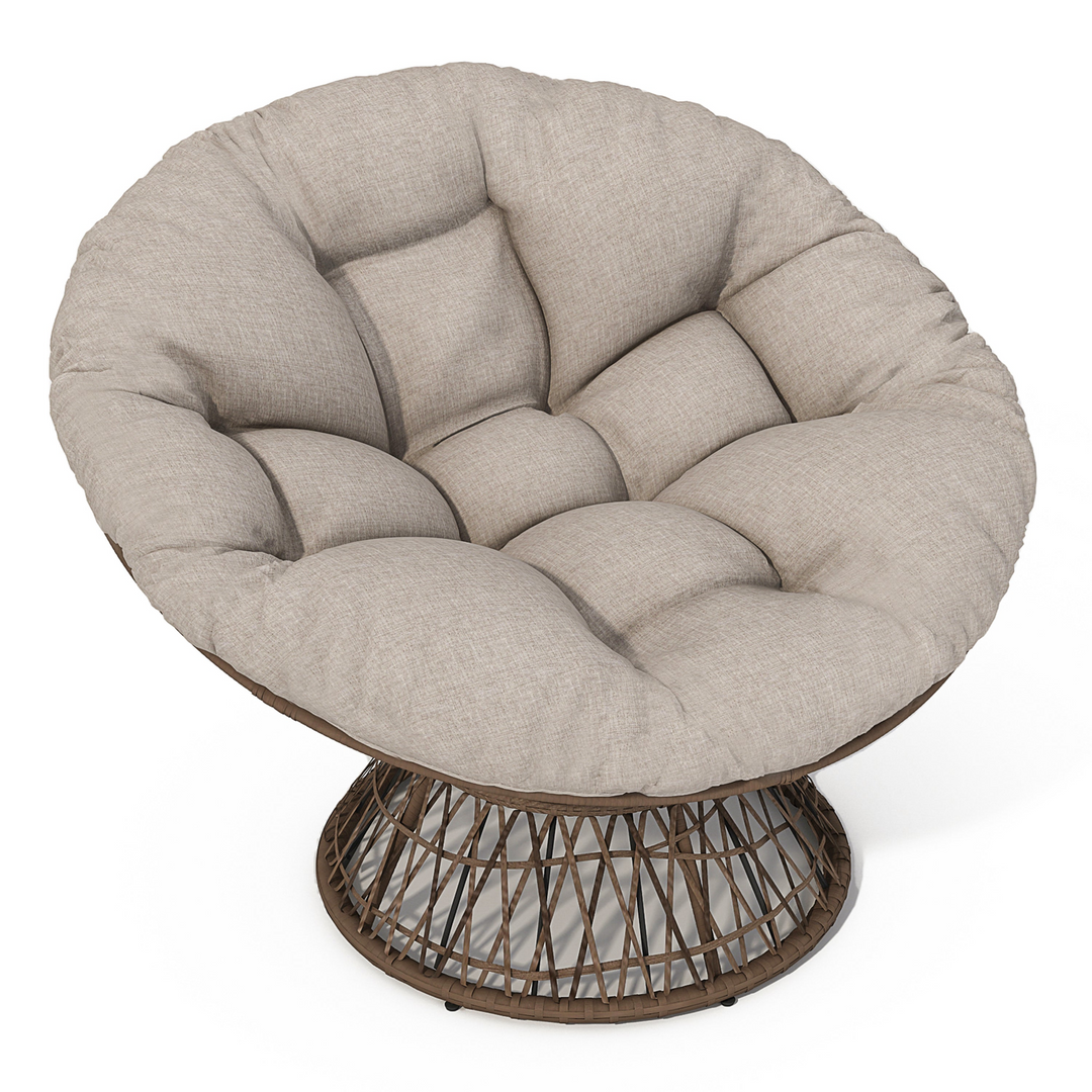 Iron Frame Wicker Chair with Thick Cushion, Waterproof Cover - Mediterranean Italian Contemporary Home Decor Furniture