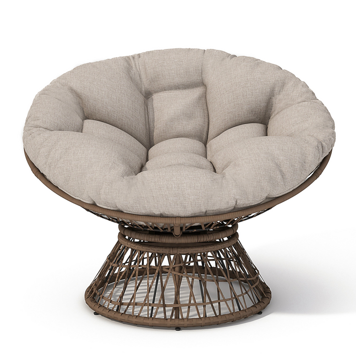 Iron Frame Wicker Chair with Thick Cushion, Waterproof Cover - Mediterranean Italian Contemporary Home Decor Furniture