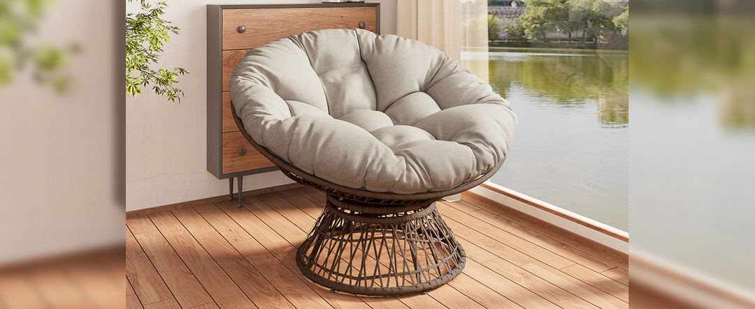 Iron Frame Wicker Chair with Thick Cushion, Waterproof Cover - Mediterranean Italian Contemporary Home Decor Furniture