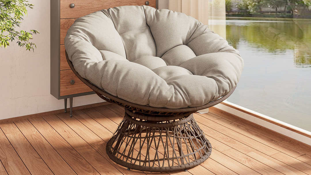 Iron Frame Wicker Chair with Thick Cushion, Waterproof Cover - Mediterranean Italian Contemporary Home Decor Furniture