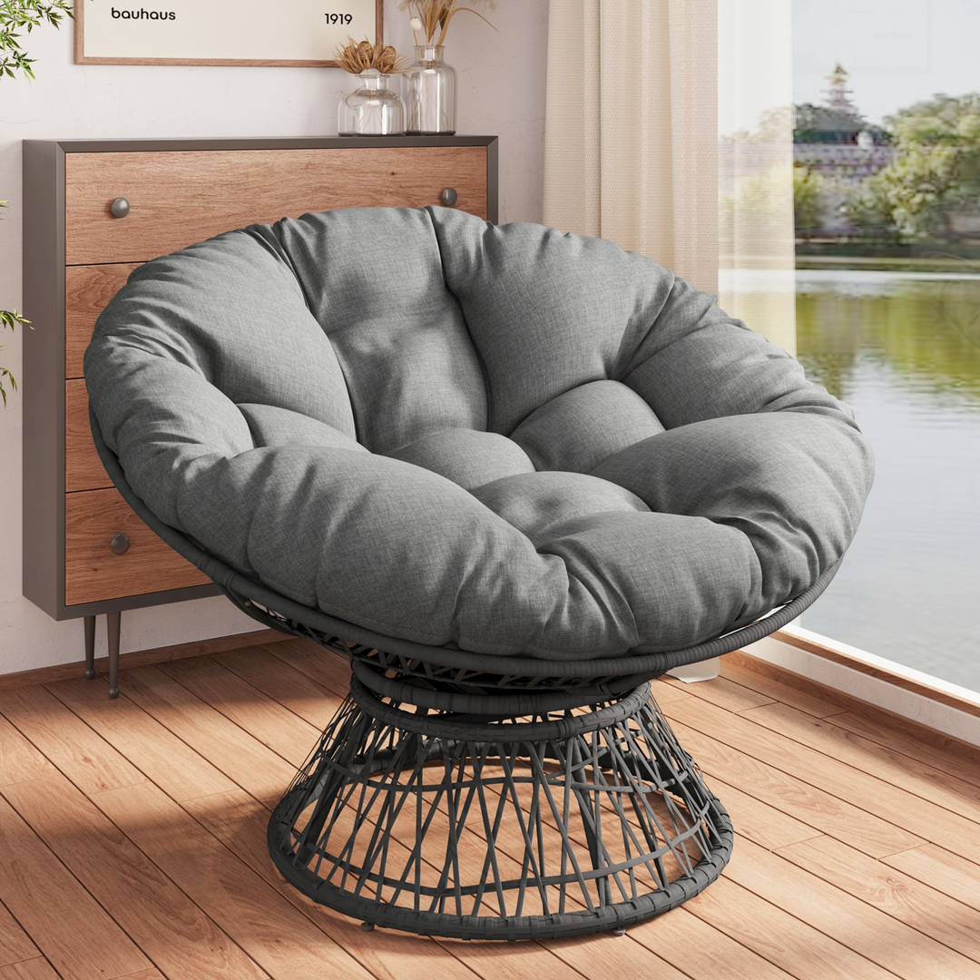 Iron Frame Wicker Chair with Thick Cushion, Waterproof Cover - Mediterranean Italian Contemporary Home Decor Furniture
