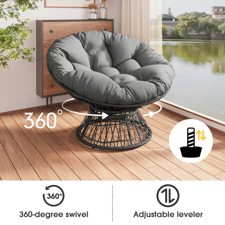 Iron Frame Wicker Chair with Thick Cushion, Waterproof Cover - Mediterranean Italian Contemporary Home Decor Furniture