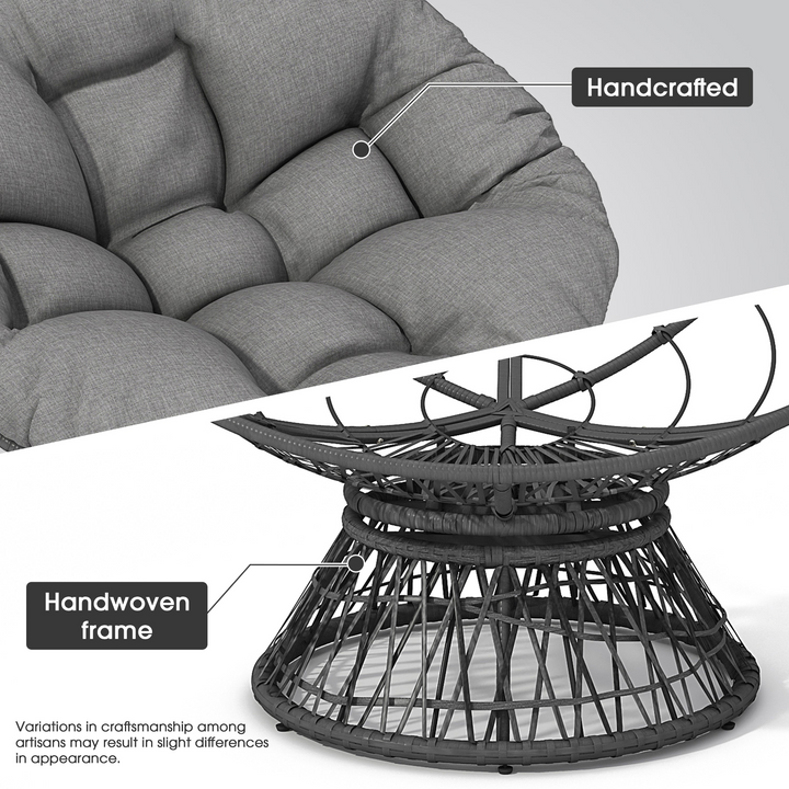 Iron Frame Wicker Chair with Thick Cushion, Waterproof Cover - Mediterranean Italian Contemporary Home Decor Furniture