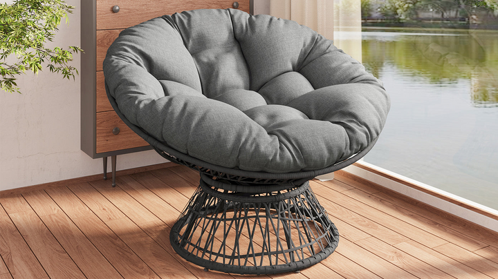 Iron Frame Wicker Chair with Thick Cushion, Waterproof Cover - Mediterranean Italian Contemporary Home Decor Furniture