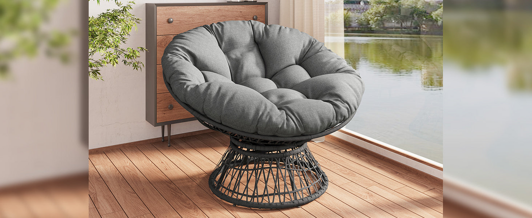 Iron Frame Wicker Chair with Thick Cushion, Waterproof Cover - Mediterranean Italian Contemporary Home Decor Furniture