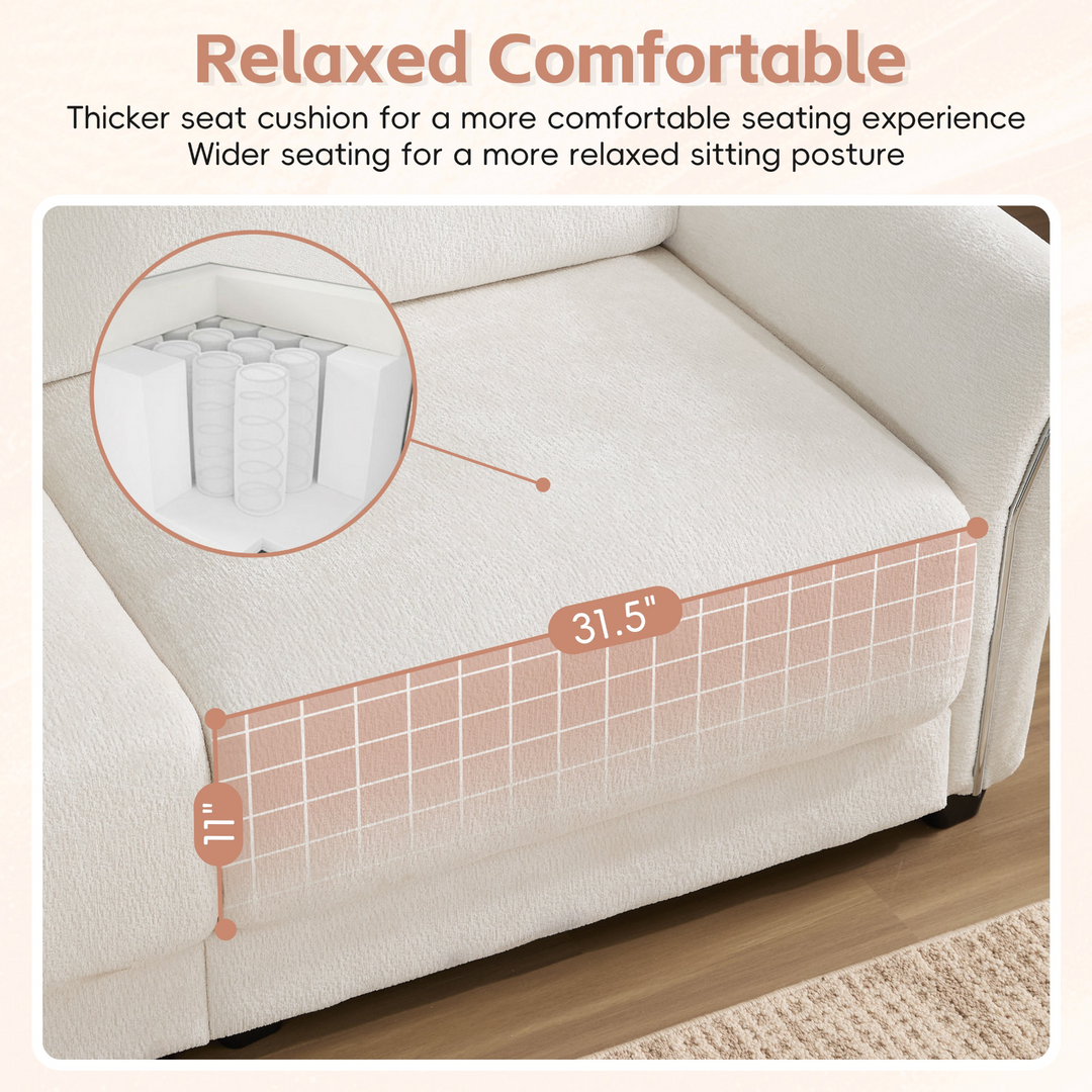 Modular Sectional Sofa with Extra-Wide Cushion, USB/Type-C Charger, Petal Armrests - Mediterranean Tuscan Contemporary Home Decor Furniture