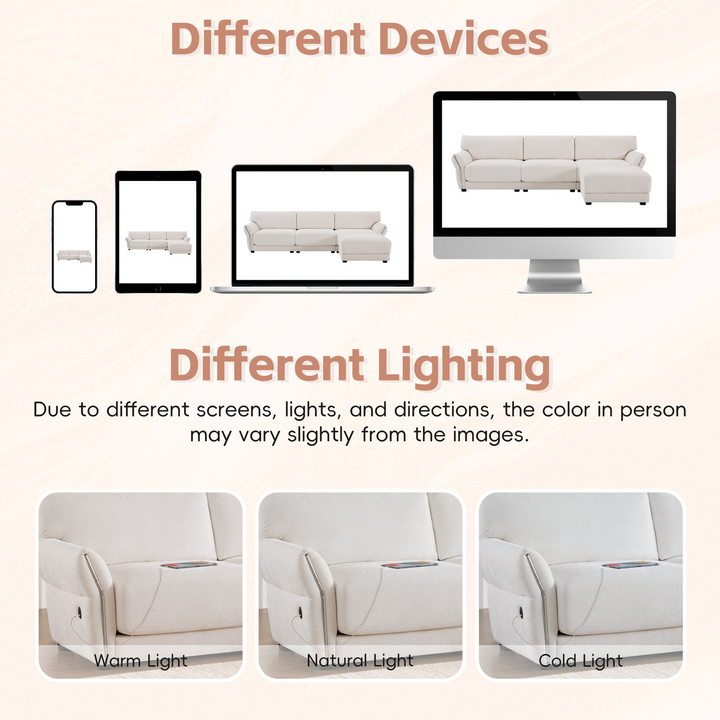 Modular Sectional Sofa with Extra-Wide Cushion, USB/Type-C Charger, Petal Armrests - Mediterranean Tuscan Contemporary Home Decor Furniture