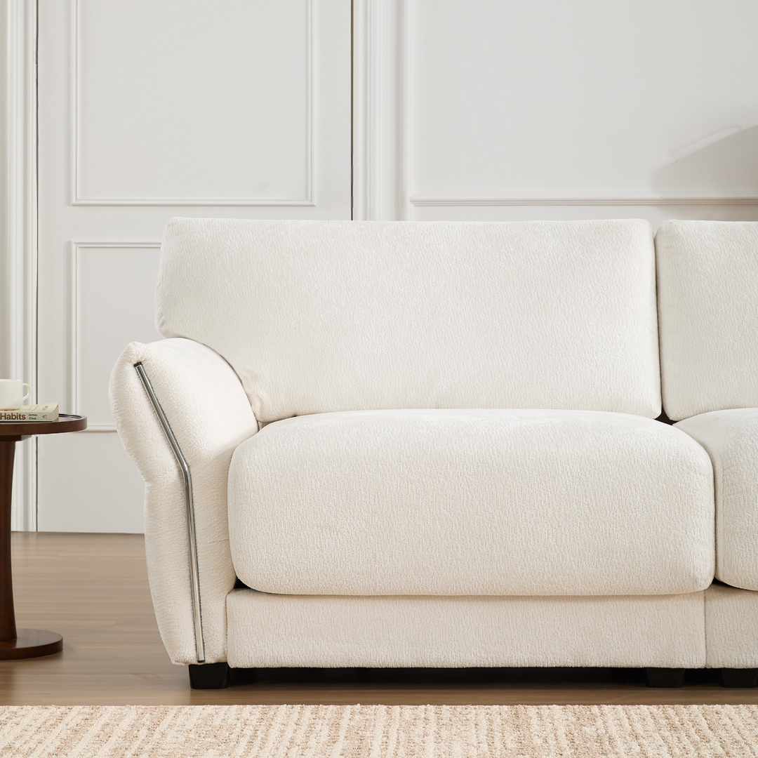 Modular Sectional Sofa with Extra-Wide Cushion, USB/Type-C Charger, Petal Armrests - Mediterranean Tuscan Contemporary Home Decor Furniture