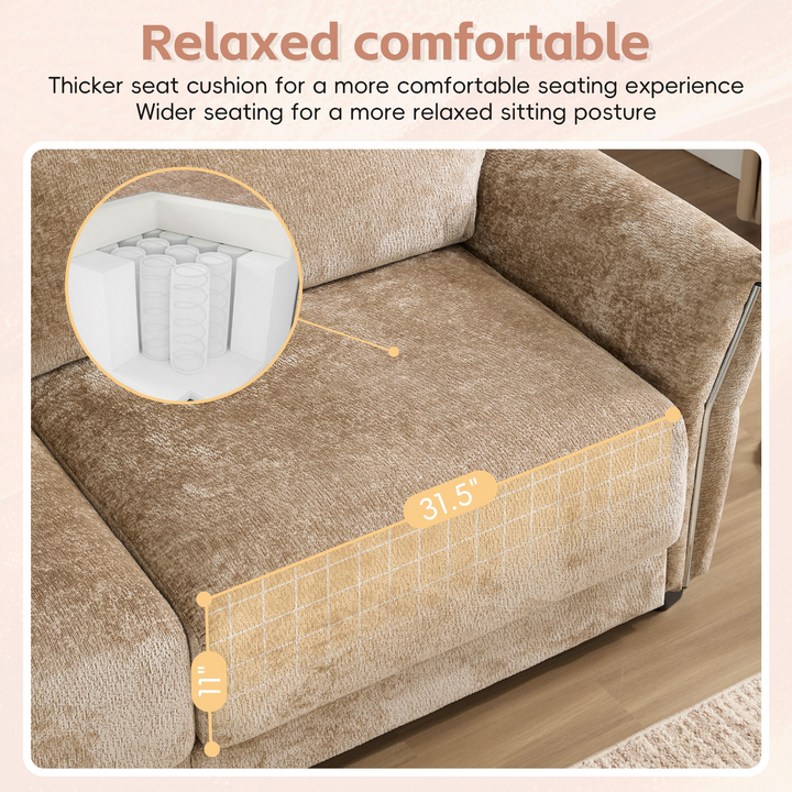 Modular Sectional Sofa with Extra-Wide Cushion, USB/Type-C Charger, Petal Armrests - Mediterranean Tuscan Contemporary Home Decor Furniture