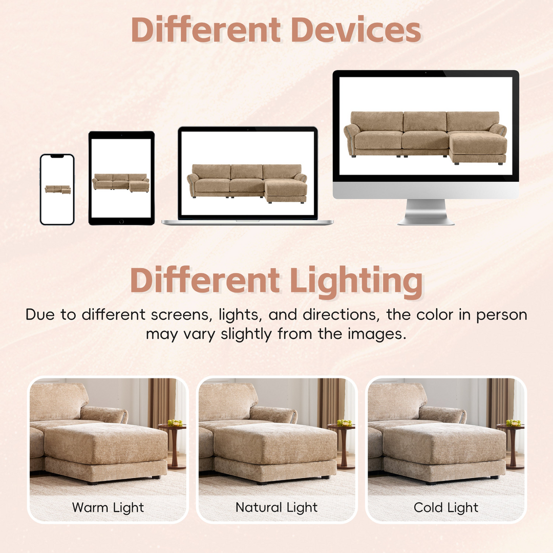 Modular Sectional Sofa with Extra-Wide Cushion, USB/Type-C Charger, Petal Armrests - Mediterranean Tuscan Contemporary Home Decor Furniture