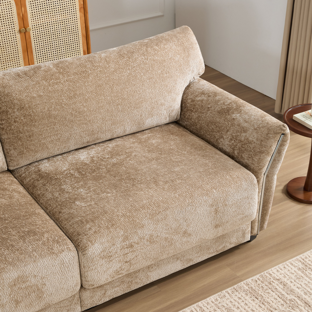 Modular Sectional Sofa with Extra-Wide Cushion, USB/Type-C Charger, Petal Armrests - Mediterranean Tuscan Contemporary Home Decor Furniture