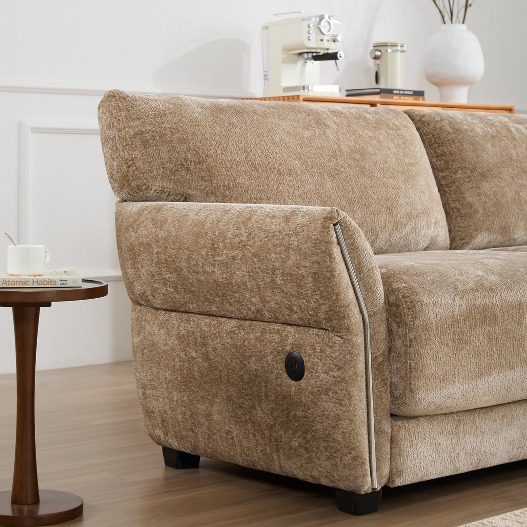 Modular Sectional Sofa with Extra-Wide Cushion, USB/Type-C Charger, Petal Armrests - Mediterranean Tuscan Contemporary Home Decor Furniture