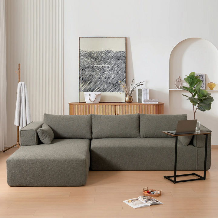 The Cannes Mediterranean Modular Wide Seat Boulce Sofa Sectional with Side Table - Mediterranean Italian Contemporary Home Decor Furniture