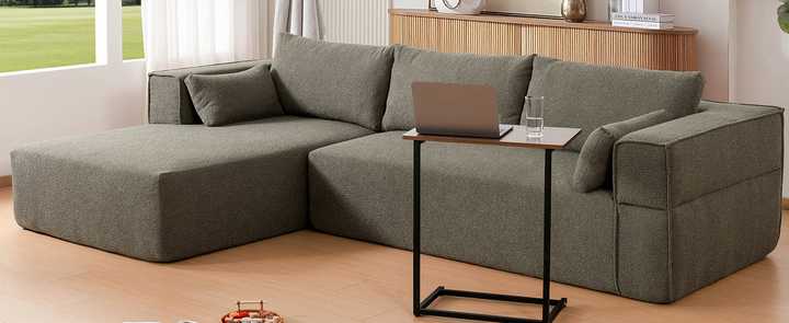 The Cannes Mediterranean Modular Wide Seat Boulce Sofa Sectional with Side Table - Mediterranean Italian Contemporary Home Decor Furniture