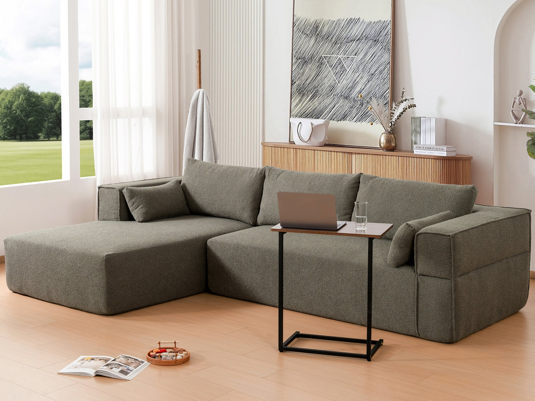 The Cannes Mediterranean Modular Wide Seat Boulce Sofa Sectional with Side Table - Mediterranean Italian Contemporary Home Decor Furniture