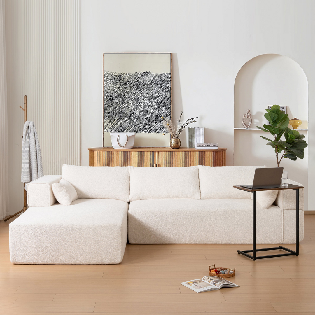 The Cannes Mediterranean Modular Wide Seat Boulce Sofa Sectional with Side Table - Mediterranean Italian Contemporary Home Decor Furniture