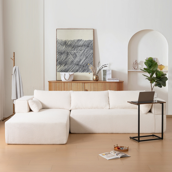 The Cannes Mediterranean Modular Wide Seat Boulce Sofa Sectional with Side Table - Mediterranean Italian Contemporary Home Decor Furniture