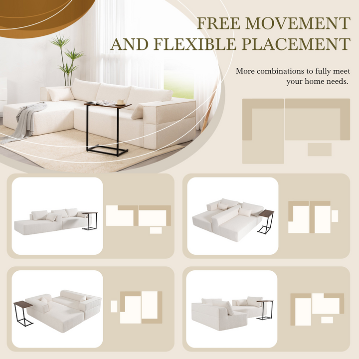 The Cannes Mediterranean Modular Wide Seat Boulce Sofa Sectional with Side Table - Mediterranean Italian Contemporary Home Decor Furniture