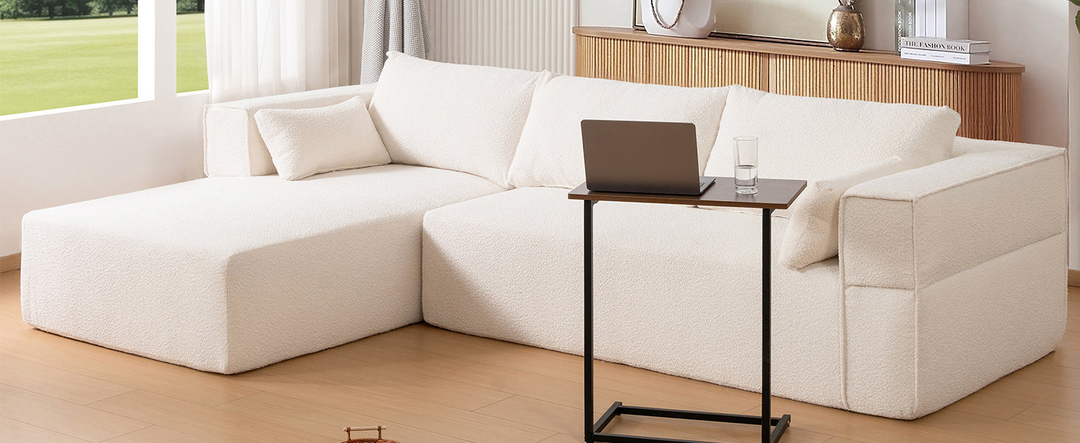 The Cannes Mediterranean Modular Wide Seat Boulce Sofa Sectional with Side Table - Mediterranean Italian Contemporary Home Decor Furniture