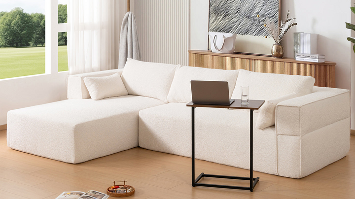 The Cannes Mediterranean Modular Wide Seat Boulce Sofa Sectional with Side Table - Mediterranean Italian Contemporary Home Decor Furniture