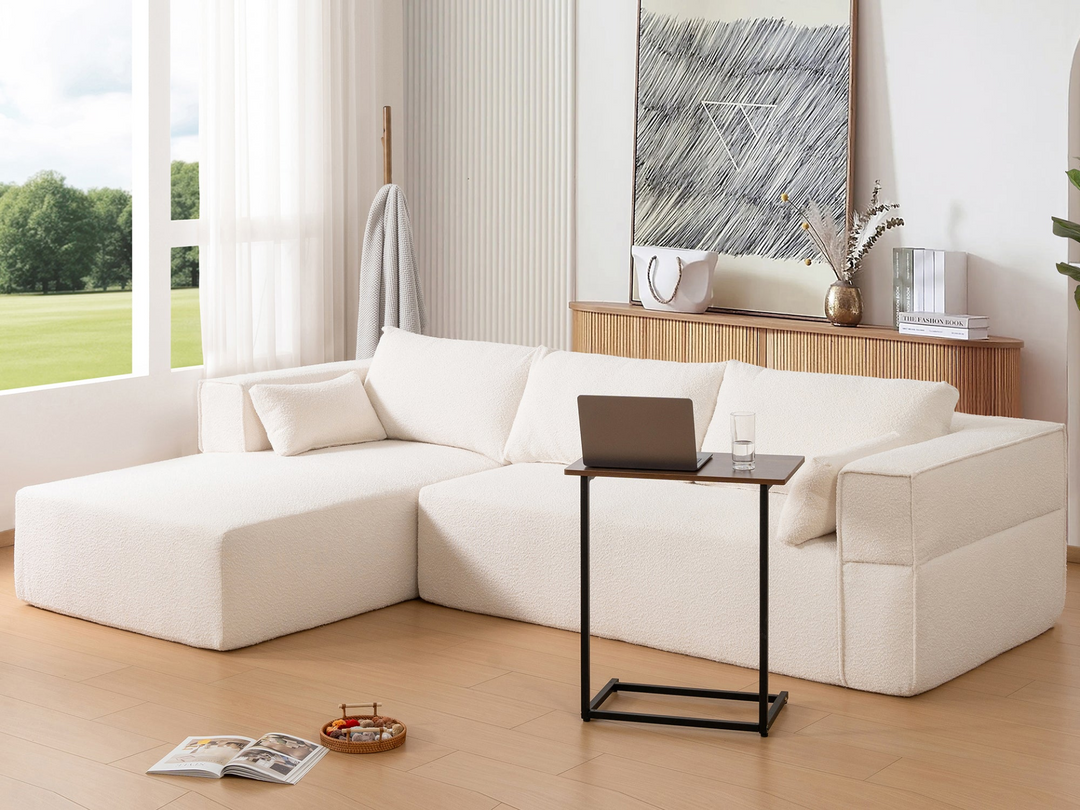 The Cannes Mediterranean Modular Wide Seat Boulce Sofa Sectional with Side Table - Mediterranean Italian Contemporary Home Decor Furniture