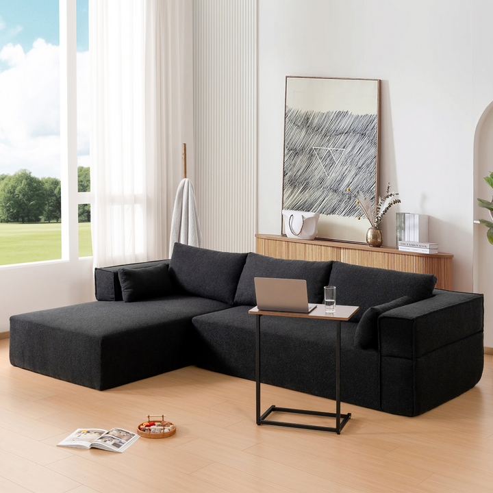 The Cannes Mediterranean Modular Wide Seat Boulce Sofa Sectional with Side Table - Mediterranean Italian Contemporary Home Decor Furniture