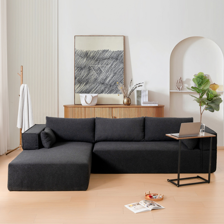 The Cannes Mediterranean Modular Wide Seat Boulce Sofa Sectional with Side Table - Mediterranean Italian Contemporary Home Decor Furniture