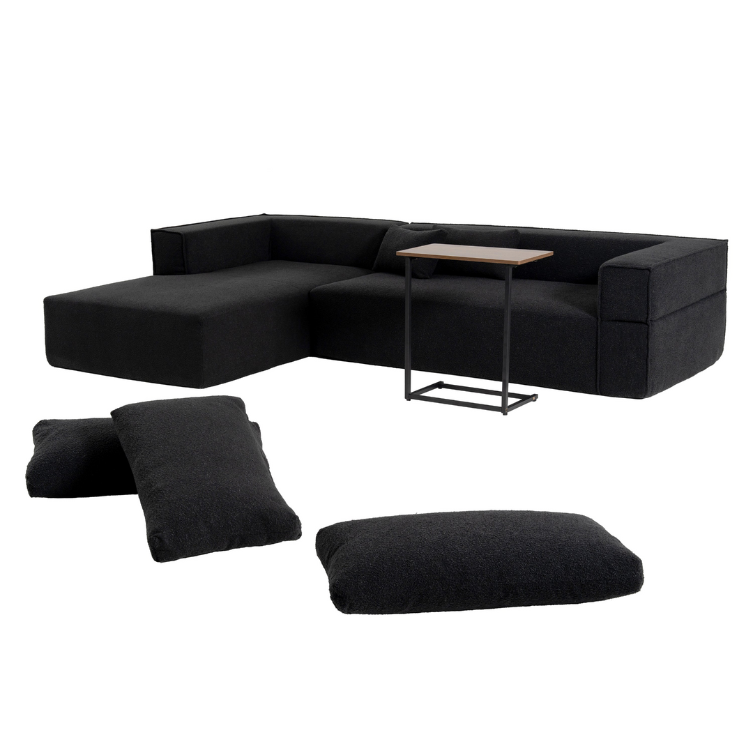 The Cannes Mediterranean Modular Wide Seat Boulce Sofa Sectional with Side Table - Mediterranean Italian Contemporary Home Decor Furniture