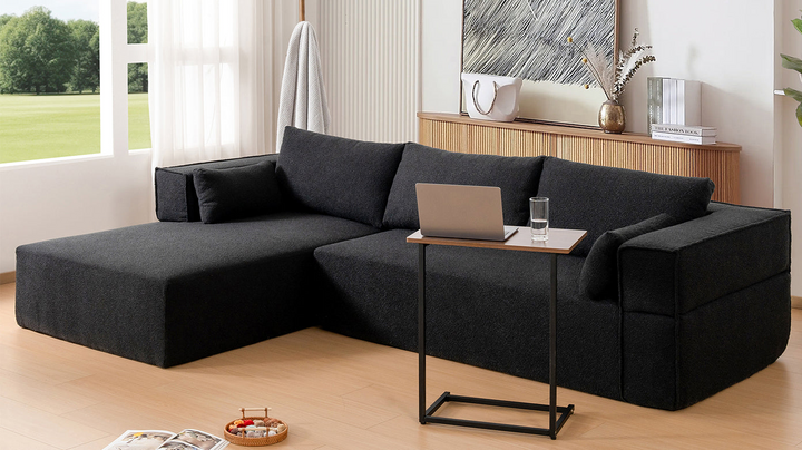 The Cannes Mediterranean Modular Wide Seat Boulce Sofa Sectional with Side Table - Mediterranean Italian Contemporary Home Decor Furniture