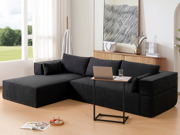 The Cannes Mediterranean Modular Wide Seat Boulce Sofa Sectional with Side Table - Mediterranean Italian Contemporary Home Decor Furniture