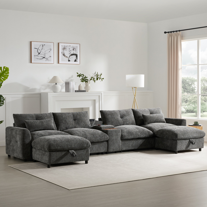 Valletta Grande Gray U-Shape Modular Contemporary sofa Mediterranean U-Shape Sofa - Mediterranean Tuscan Contemporary Home Decor Furniture