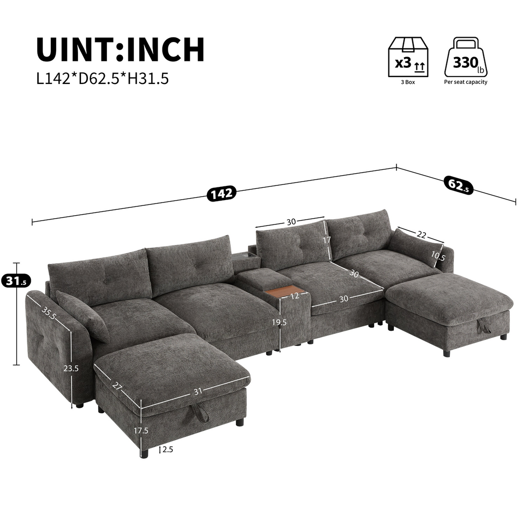 Valletta Grande Gray U-Shape Modular Contemporary sofa Mediterranean U-Shape Sofa - Mediterranean Tuscan Contemporary Home Decor Furniture
