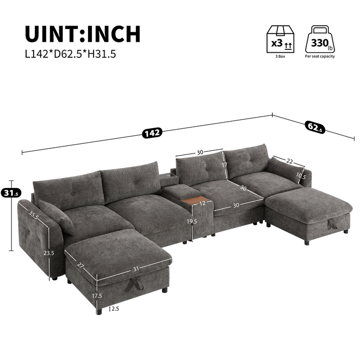 Valletta Grande Gray U-Shape Modular Contemporary sofa Mediterranean U-Shape Sofa - Mediterranean Tuscan Contemporary Home Decor Furniture