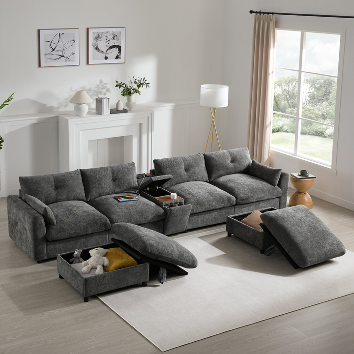 Valletta Grande Gray U-Shape Modular Contemporary sofa Mediterranean U-Shape Sofa - Mediterranean Tuscan Contemporary Home Decor Furniture