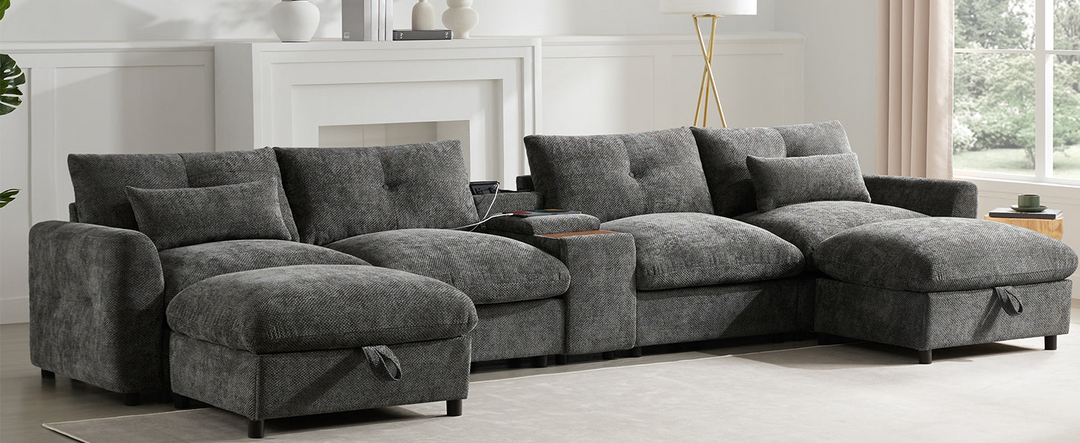 Valletta Grande Gray U-Shape Modular Contemporary sofa Mediterranean U-Shape Sofa - Mediterranean Tuscan Contemporary Home Decor Furniture