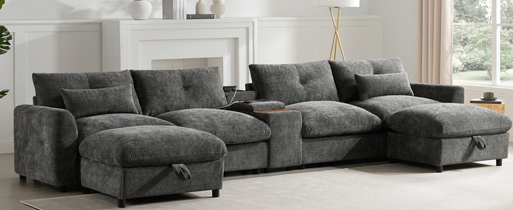 Valletta Grande Gray U-Shape Modular Contemporary sofa Mediterranean U-Shape Sofa - Mediterranean Tuscan Contemporary Home Decor Furniture