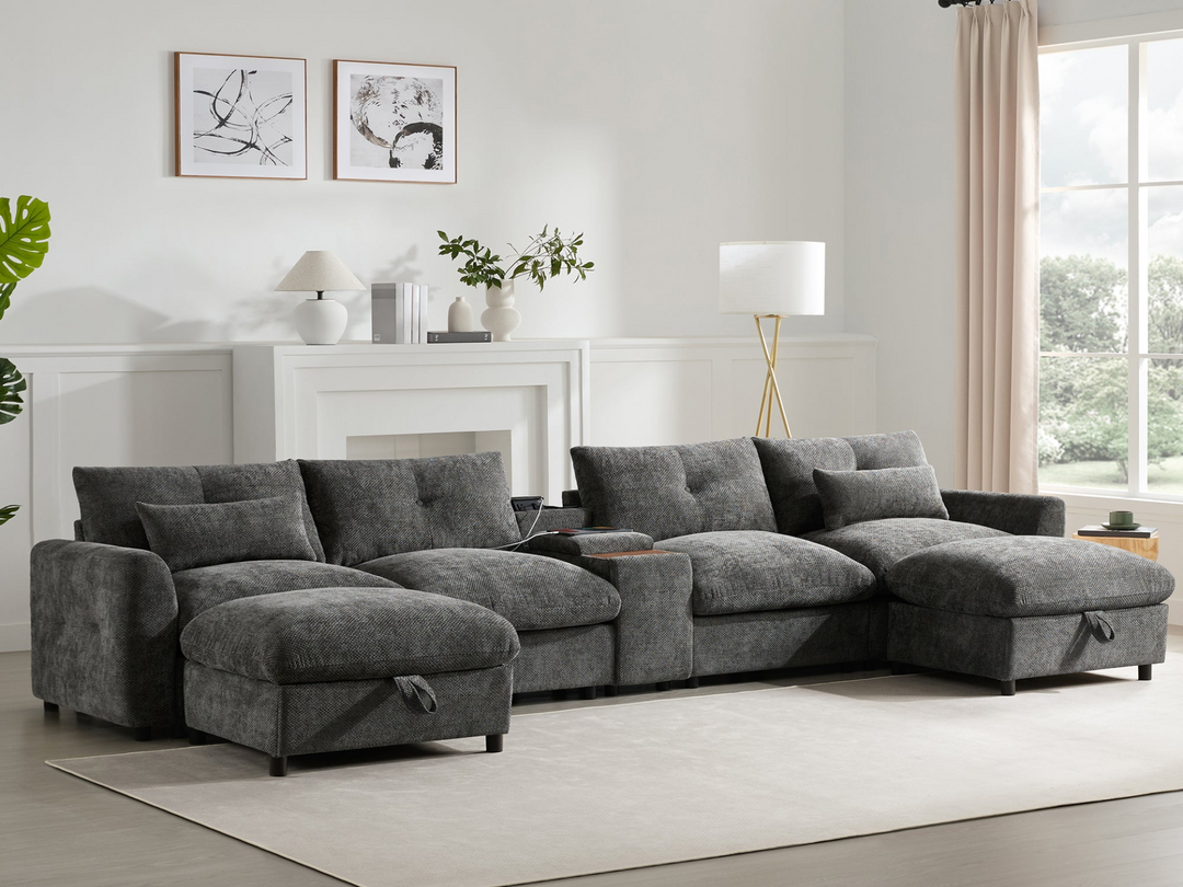 Valletta Grande Gray U-Shape Modular Contemporary sofa Mediterranean U-Shape Sofa - Mediterranean Tuscan Contemporary Home Decor Furniture