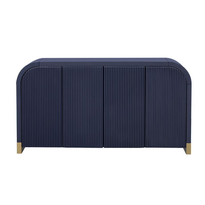 Buy farmhouse furniture Navy Blue 4-Door Curved Corner Wavy Door Panel Cabinet with Adjustable Shelves for Home - Modern Cottage Farmhouse Furniture