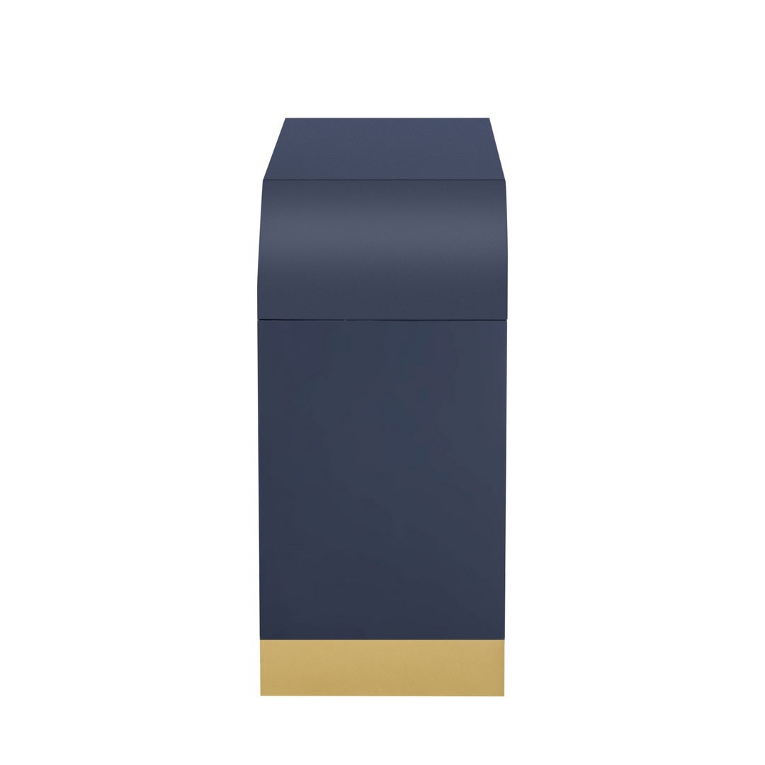 Buy farmhouse furniture Navy Blue 4-Door Curved Corner Wavy Door Panel Cabinet with Adjustable Shelves for Home - Modern Cottage Farmhouse Furniture