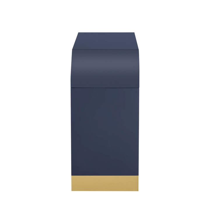Buy farmhouse furniture Navy Blue 4-Door Curved Corner Wavy Door Panel Cabinet with Adjustable Shelves for Home - Modern Cottage Farmhouse Furniture