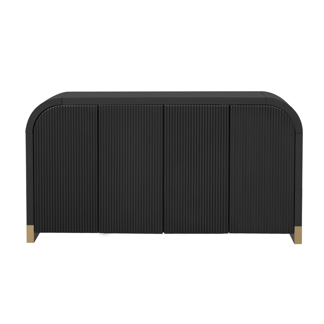 Buy farmhouse furniture Navy Blue 4-Door Curved Corner Wavy Door Panel Cabinet with Adjustable Shelves for Home - Modern Cottage Farmhouse Furniture