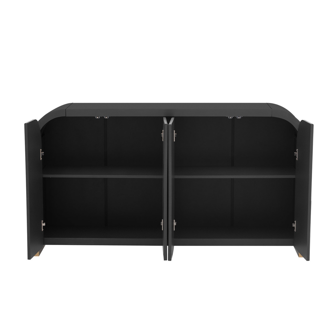 Buy farmhouse furniture Navy Blue 4-Door Curved Corner Wavy Door Panel Cabinet with Adjustable Shelves for Home - Modern Cottage Farmhouse Furniture