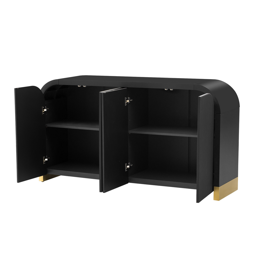 Buy farmhouse furniture Navy Blue 4-Door Curved Corner Wavy Door Panel Cabinet with Adjustable Shelves for Home - Modern Cottage Farmhouse Furniture