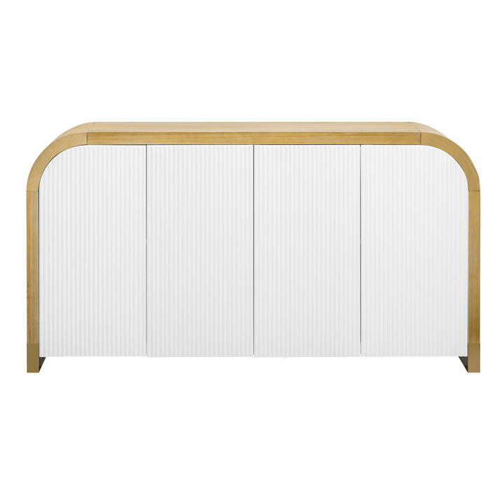 Buy farmhouse furniture Navy Blue 4-Door Curved Corner Wavy Door Panel Cabinet with Adjustable Shelves for Home - Modern Cottage Farmhouse Furniture