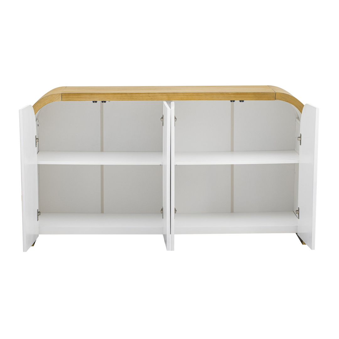 Buy farmhouse furniture Navy Blue 4-Door Curved Corner Wavy Door Panel Cabinet with Adjustable Shelves for Home - Modern Cottage Farmhouse Furniture